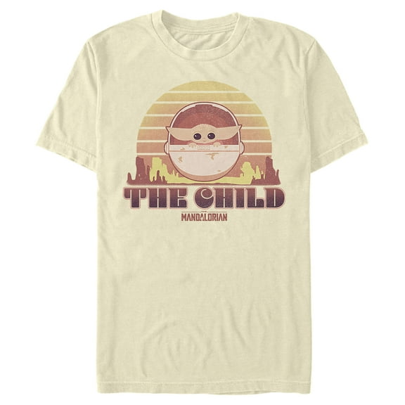 Men's Star Wars: The Mandalorian The Child Cartoon Retro Sunset  Graphic Tee Beige X Large