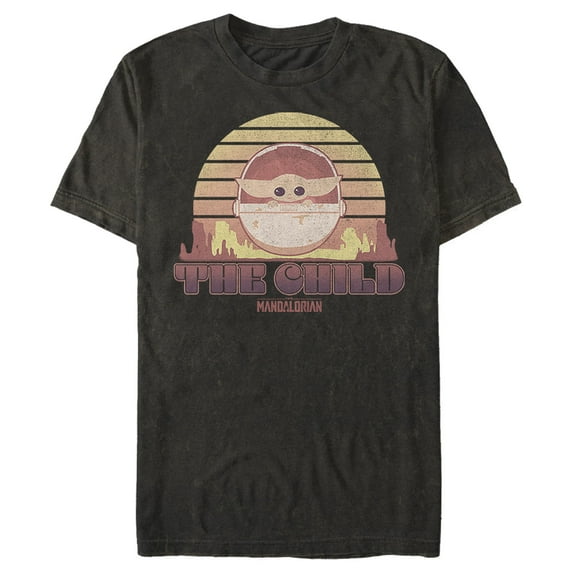 Men's Star Wars: The Mandalorian The Child Cartoon Retro Sunset Graphic Tee Black Large