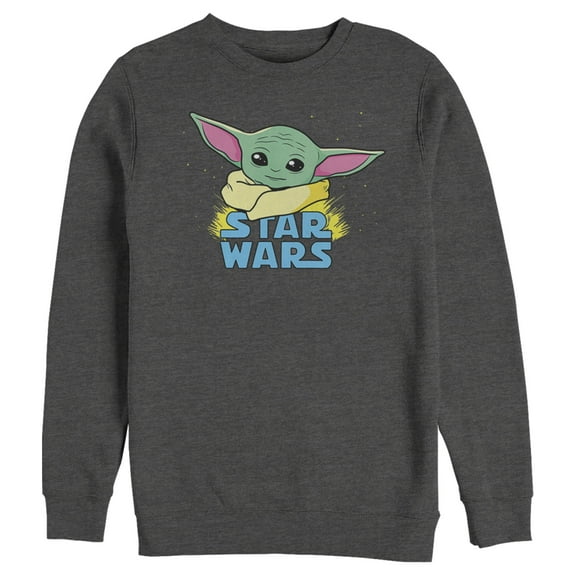 Men's Star Wars: The Mandalorian The Child Cartoon Shiny Eyes Sweatshirt Charcoal Heather Small