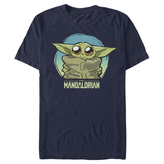 Men's Star Wars: The Mandalorian The Child Circle Big Eyes  Graphic Tee Navy Blue 3X Large