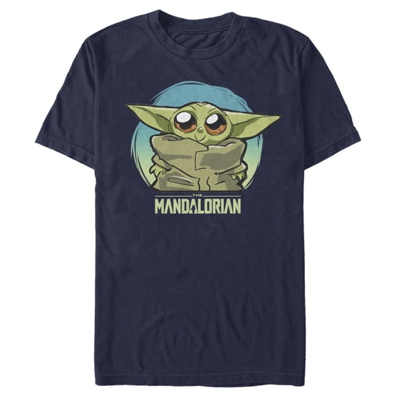Men's Star Wars: The Mandalorian The Child Circle Big Eyes Graphic Tee Navy Blue 3X Large