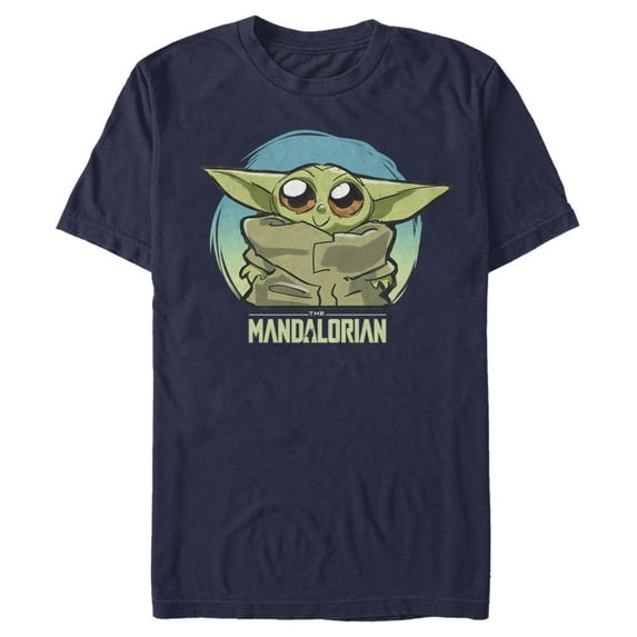 Men's Star Wars: The Mandalorian The Child Circle Big Eyes Graphic Tee Navy Blue Large