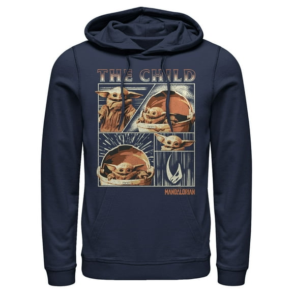 Men's Star Wars: The Mandalorian The Child Collage  Pull Over Hoodie Navy Blue 2X Large