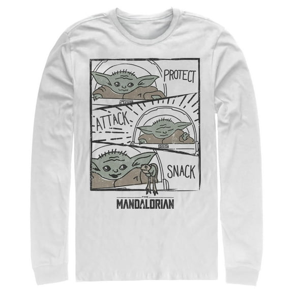 Men's Star Wars: The Mandalorian The Child Comic Strip Long Sleeve Shirt White Medium