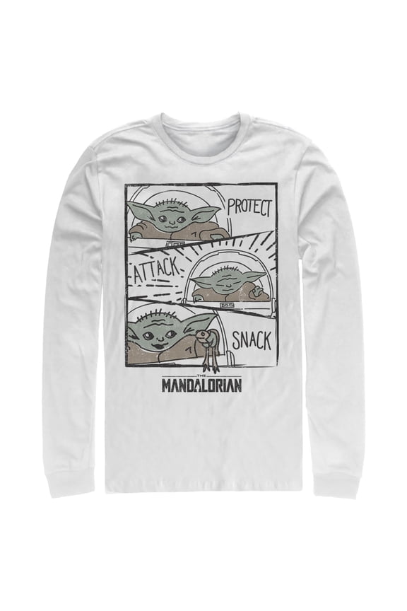 Men's Star Wars: The Mandalorian The Child Comic Strip  Long Sleeve Shirt White Small