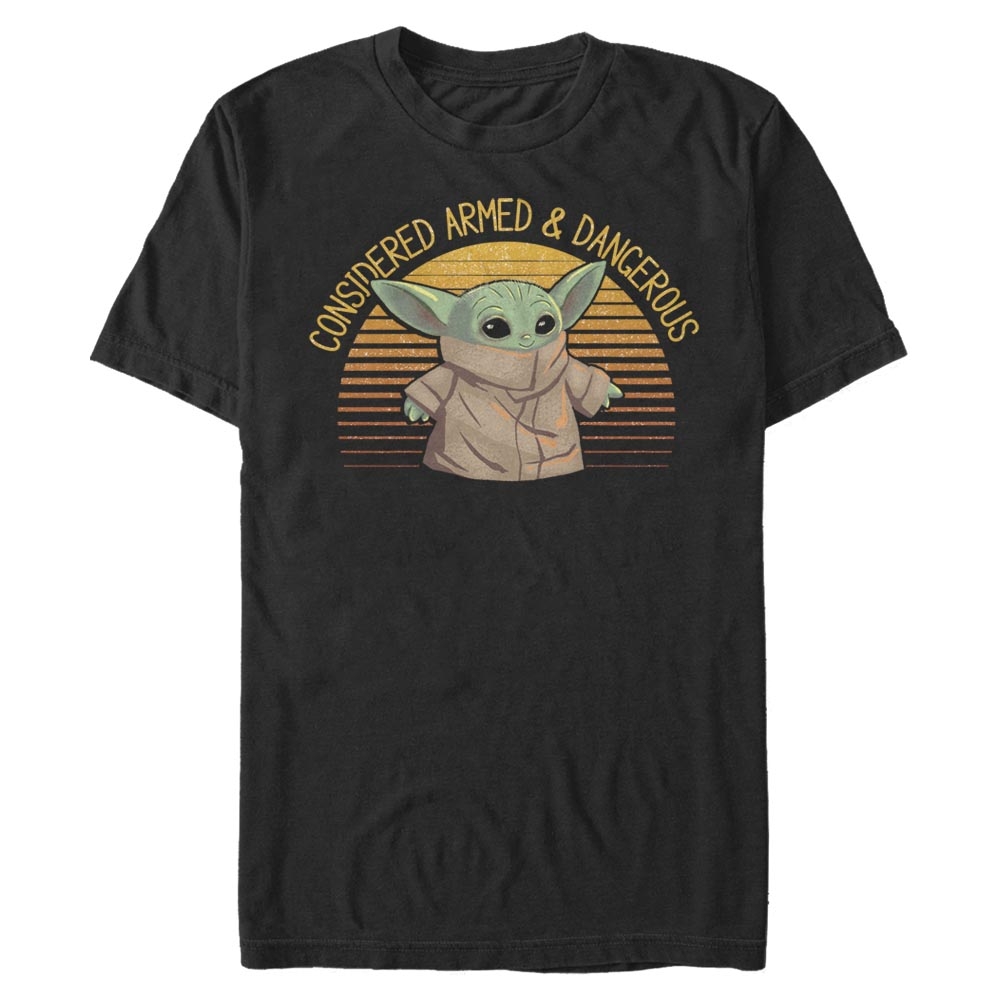 Men's Star Wars: The Mandalorian The Child Considered Armed and Dangerous  Graphic Tee Black Medium