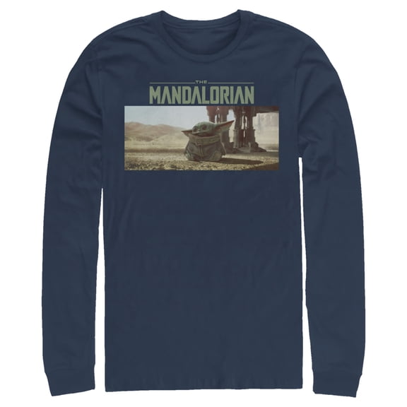 Men's Star Wars: The Mandalorian The Child Desert Walking  Long Sleeve Shirt Navy Blue Small