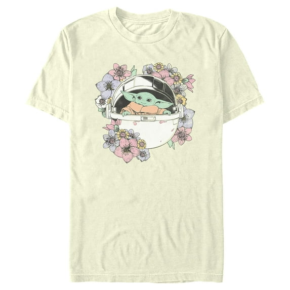 Men's Star Wars: The Mandalorian The Child Floral Bassinet Graphic Tee Beige 3X Large