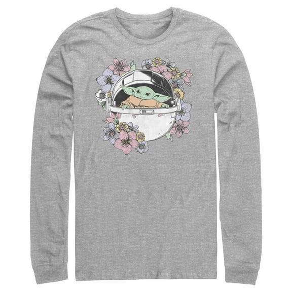 Men's Star Wars: The Mandalorian The Child Floral Bassinet  Long Sleeve Shirt Athletic Heather Large