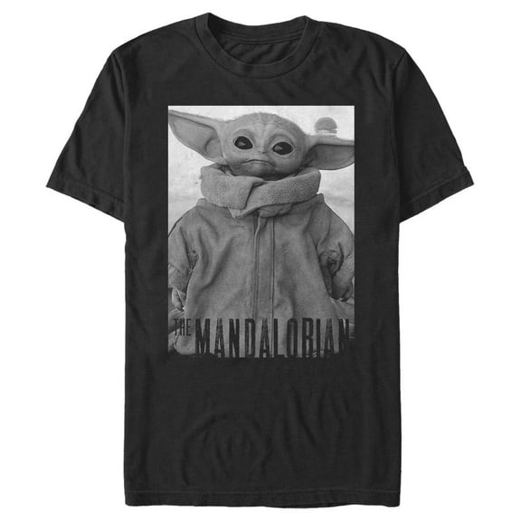 Men's Star Wars: The Mandalorian The Child Gray Grayscale Pose Graphic Tee Black Large