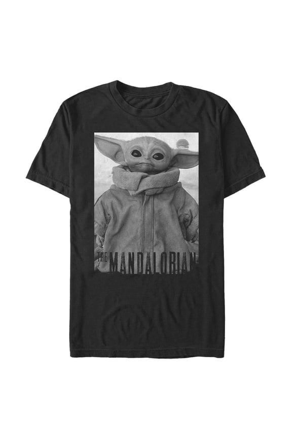 Men's Star Wars: The Mandalorian The Child Gray Grayscale Pose Graphic Tee Black Small