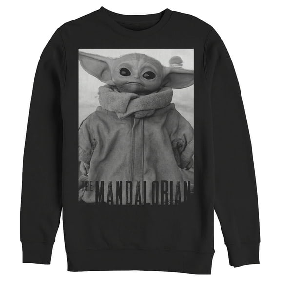 Men's Star Wars: The Mandalorian The Child Gray Grayscale Pose  Sweatshirt Black Medium