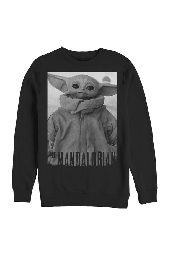 Men's Star Wars: The Mandalorian The Child Gray Grayscale Pose Sweatshirt Black Medium