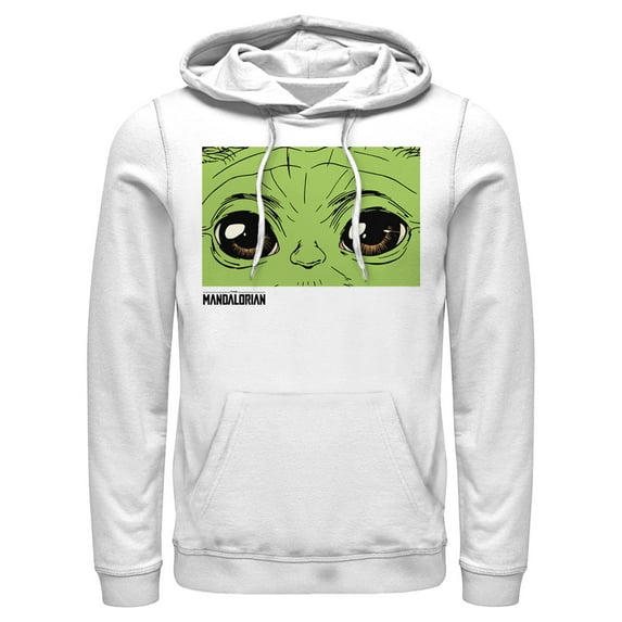 Men's Star Wars: The Mandalorian The Child Hypnotic Eyes Pull Over Hoodie White Medium
