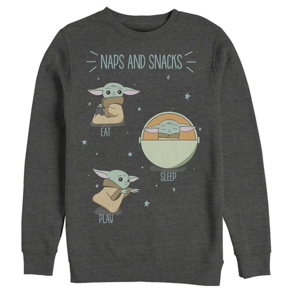 Men's Star Wars: The Mandalorian The Child Naps and Snacks  Sweatshirt Charcoal Heather Small