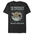 thumbnail image 1 of Men's Star Wars: The Mandalorian The Child Protects Attacks Naps Graphic Tee Black Medium, 1 of 4