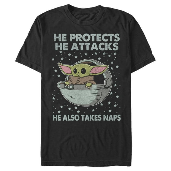 Men's Star Wars: The Mandalorian The Child Protects Attacks Naps  Graphic Tee Black X Large
