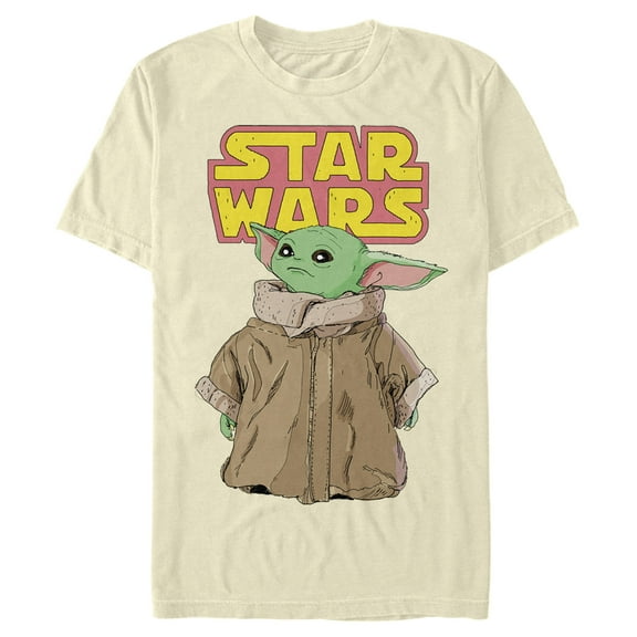 Men's Star Wars: The Mandalorian The Child Retro Logo Stance  Graphic Tee Cream Medium