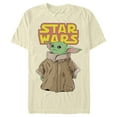 thumbnail image 1 of Men's Star Wars: The Mandalorian The Child Retro Logo Stance  Graphic Tee Cream Small, 1 of 3