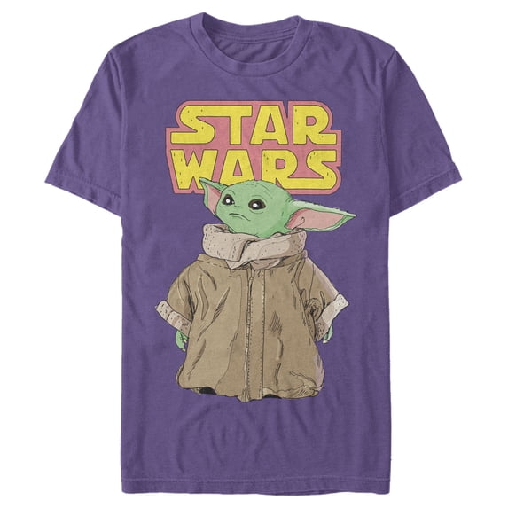 Men's Star Wars: The Mandalorian The Child Retro Logo Stance Graphic Tee Purple Small