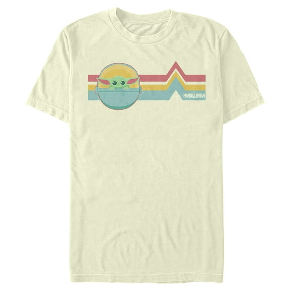 Men's Star Wars: The Mandalorian The Child Retro Stripes  Graphic Tee Beige Small