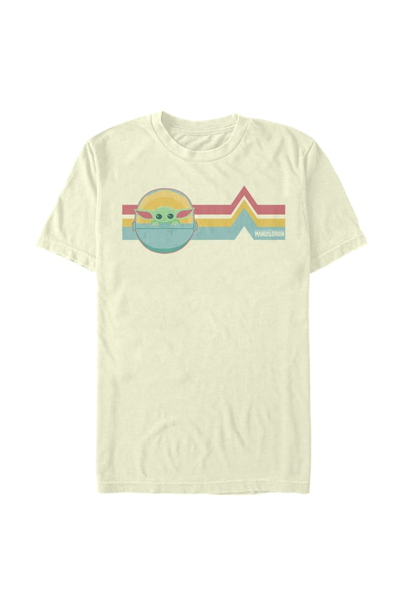 Men's Star Wars: The Mandalorian The Child Retro Stripes Graphic Tee Beige Small