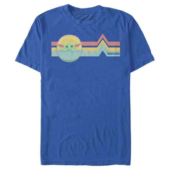 Men's Star Wars: The Mandalorian The Child Retro Stripes Graphic Tee Royal Blue Medium