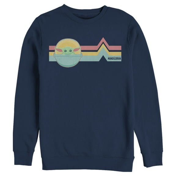 Men's Star Wars: The Mandalorian The Child Retro Stripes Sweatshirt Navy Blue Small