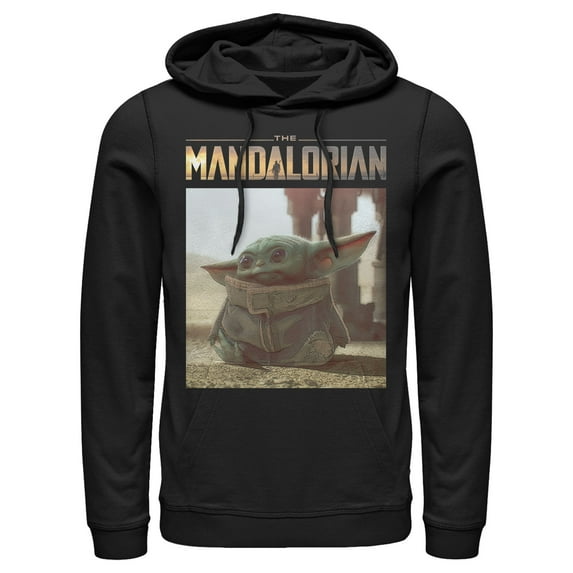 Men's Star Wars: The Mandalorian The Child Scene Pull Over Hoodie Black 3X Large