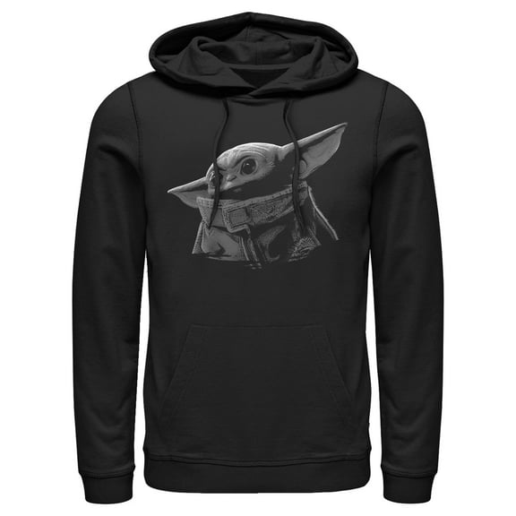 Men's Star Wars: The Mandalorian The Child Shadow Pull Over Hoodie Black Medium