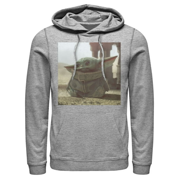 Men's Star Wars: The Mandalorian The Child Square Frame  Pull Over Hoodie Athletic Heather Medium