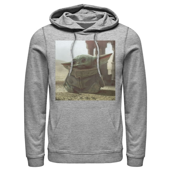 Men's Star Wars: The Mandalorian The Child Square Frame Pull Over Hoodie Athletic Heather Medium