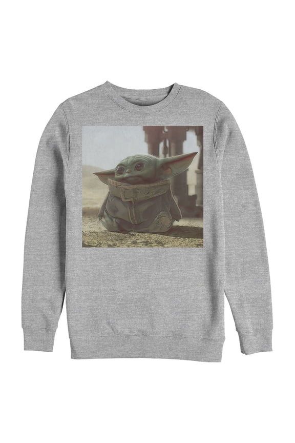 Men's Star Wars: The Mandalorian The Child Square Frame Sweatshirt Athletic Heather Large