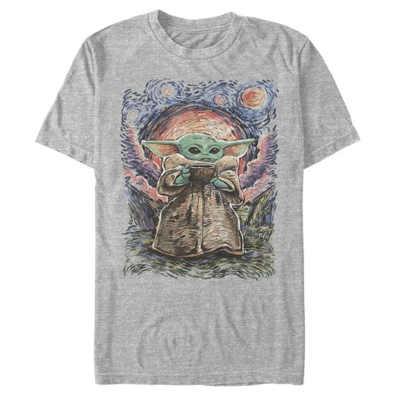 Men's Star Wars: The Mandalorian The Child Starry Night  Graphic Tee Athletic Heather 2X Large
