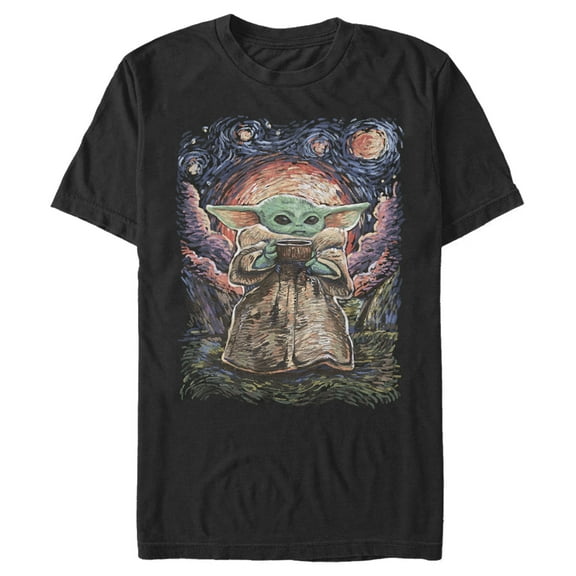 Men's Star Wars: The Mandalorian The Child Starry Night  Graphic Tee Black Medium