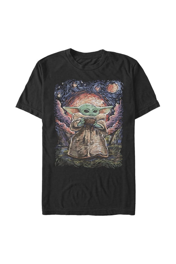 Men's Star Wars: The Mandalorian The Child Starry Night Graphic Tee Black Small