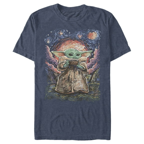 Men's Star Wars: The Mandalorian The Child Starry Night Graphic Tee Navy Blue Heather 2X Large