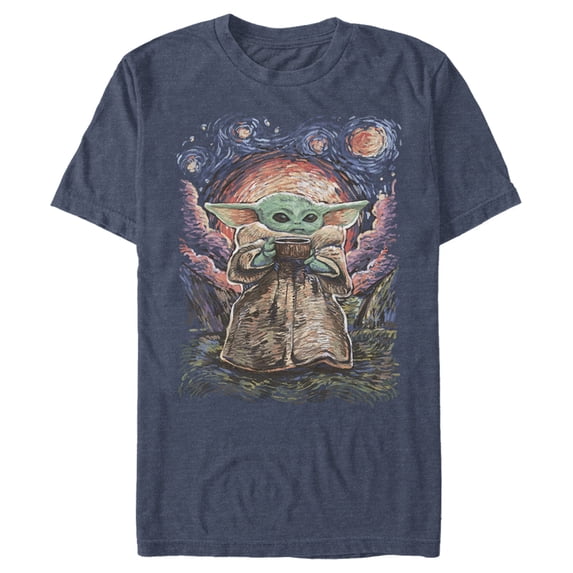 Men's Star Wars: The Mandalorian The Child Starry Night Graphic Tee Navy Blue Heather Small