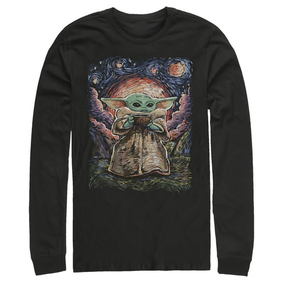 Men's Star Wars: The Mandalorian The Child Starry Night Long Sleeve Shirt Black 2X Large