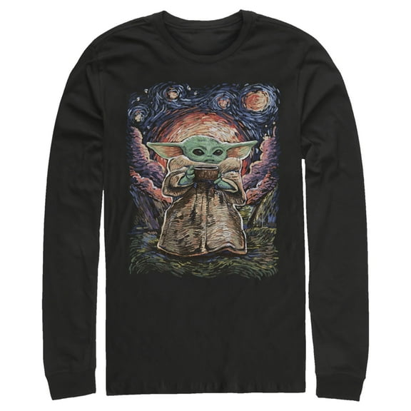 Men's Star Wars: The Mandalorian The Child Starry Night  Long Sleeve Shirt Black X Large