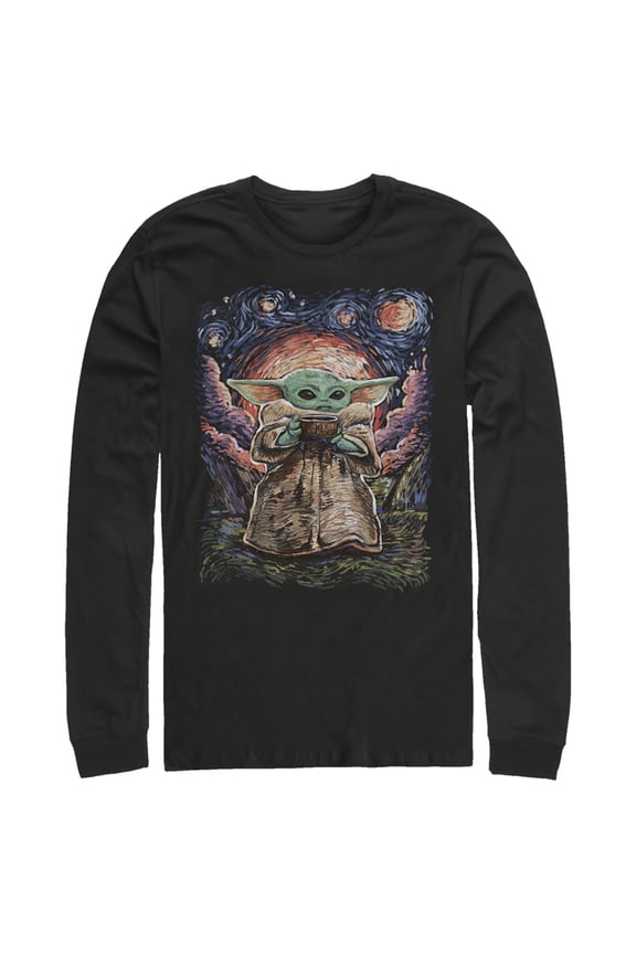 Men's Star Wars: The Mandalorian The Child Starry Night  Long Sleeve Shirt Black X Large