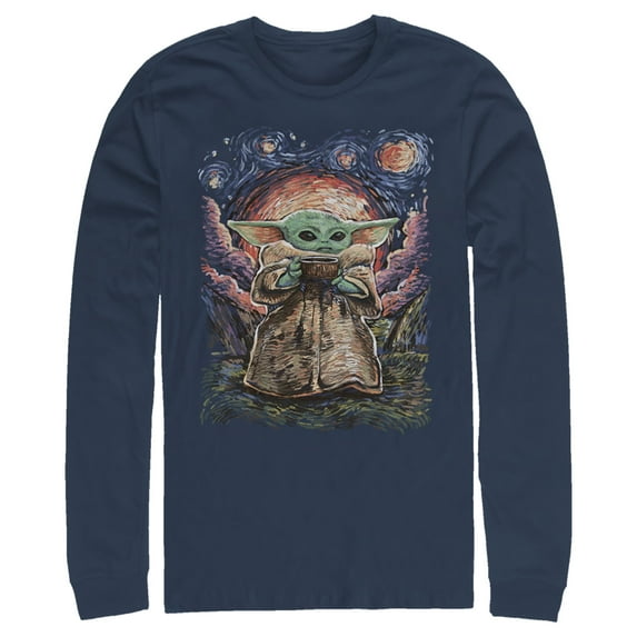 Men's Star Wars: The Mandalorian The Child Starry Night Long Sleeve Shirt Navy Blue Medium