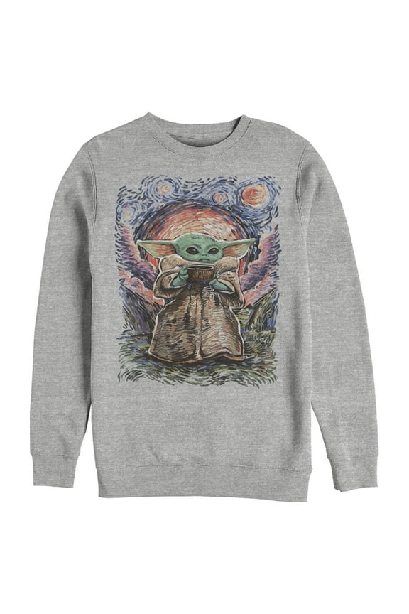 Men's Star Wars: The Mandalorian The Child Starry Night  Sweatshirt Athletic Heather 3X Large