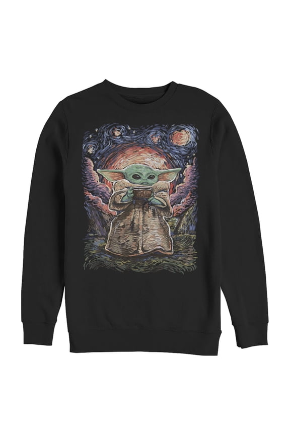 Men's Star Wars: The Mandalorian The Child Starry Night Sweatshirt Black 2X Large