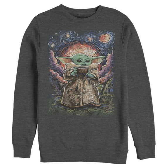 Men's Star Wars: The Mandalorian The Child Starry Night Sweatshirt Charcoal Heather Large