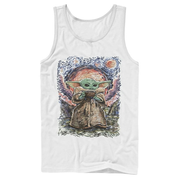 Men's Star Wars: The Mandalorian The Child Starry Night Tank Top White 2X Large