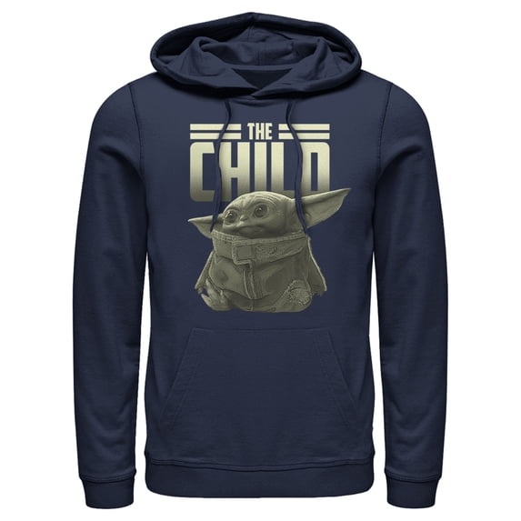 Men's Star Wars: The Mandalorian The Child Text Pull Over Hoodie Navy Blue Small