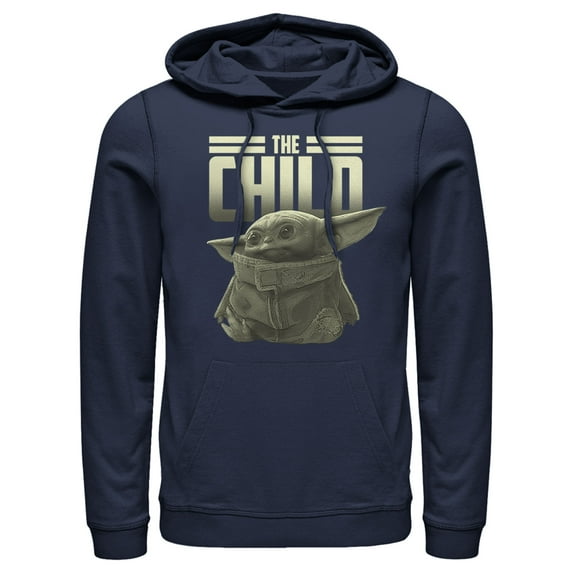 Men's Star Wars: The Mandalorian The Child Text Pull Over Hoodie Navy Blue X Large