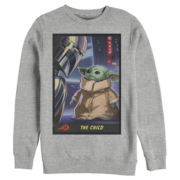 Men's Star Wars: The Mandalorian The Child Trading Card Sweatshirt Athletic Heather Large
