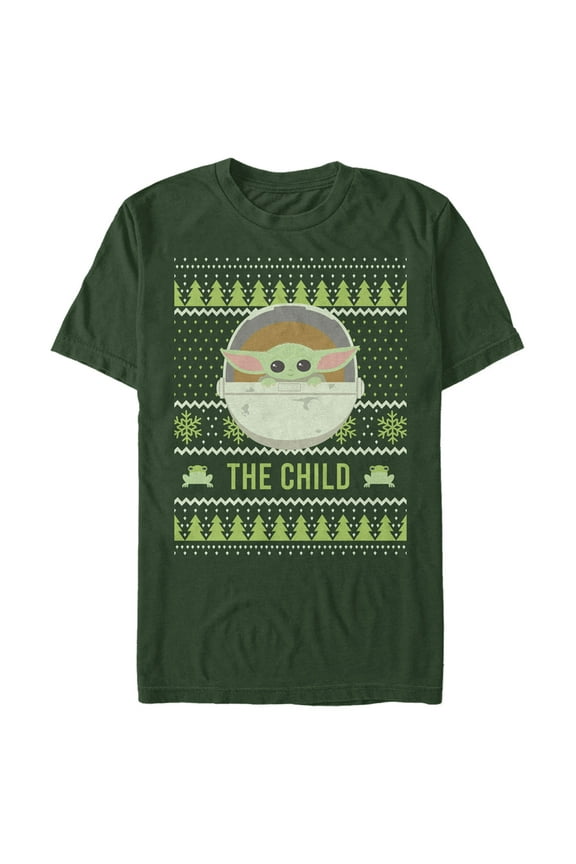 Men's Star Wars The Mandalorian The Child Ugly Christmas Frog Graphic Tee Dark Green Small